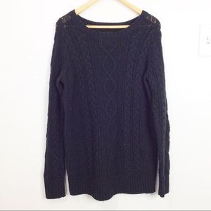 Aerie Chunky Cable Knit Sweater Tunic Black Large